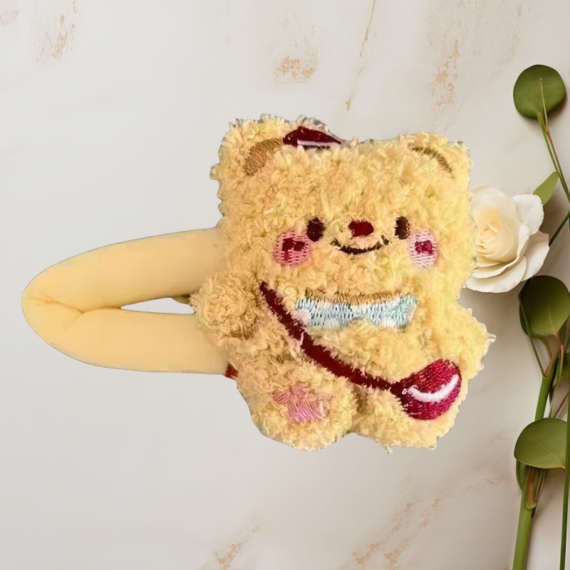 Cartoon butter bear plush hair clip, cute girls for autumn and winter, bangs on the forehead, BB clip, side headwear hair clip details Picture