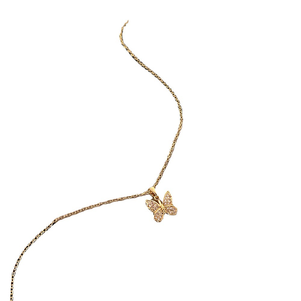 Korean inS-style golden butterfly necklace for women with diamonds, versatile and elegant collarbone chain, titanium steel, a niche internet-famous accessory Item Picture