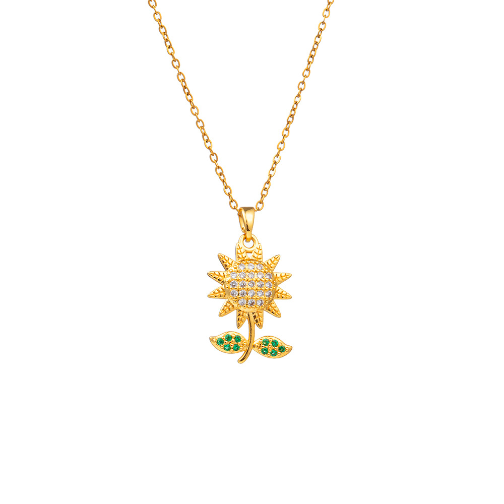 Korean minimalist sunflower pendant titanium steel necklace for women's ins, trendy and versatile, exquisite collarbone chain with full diamonds Item Picture