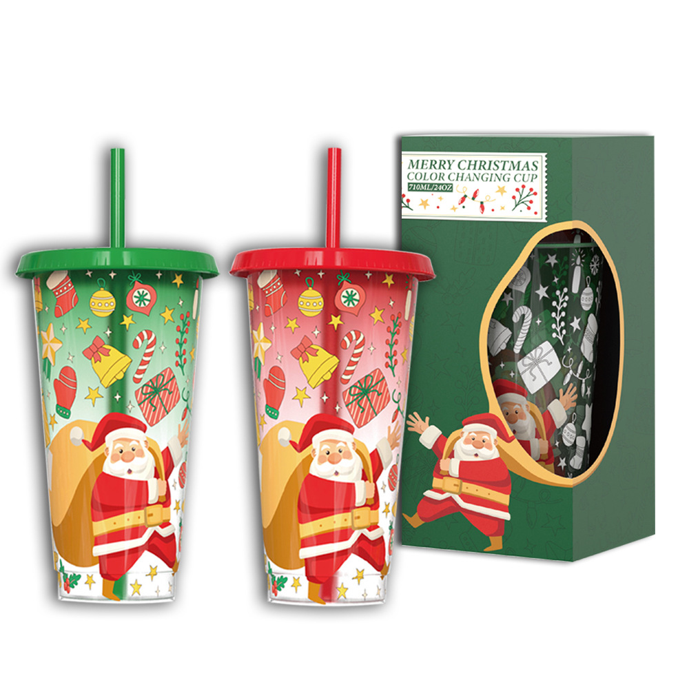 New large-capacity cold-sensitive color-changing plastic water cups in stock at the factory, Christmas Santa Claus color-changing cups, cross-border Item Picture