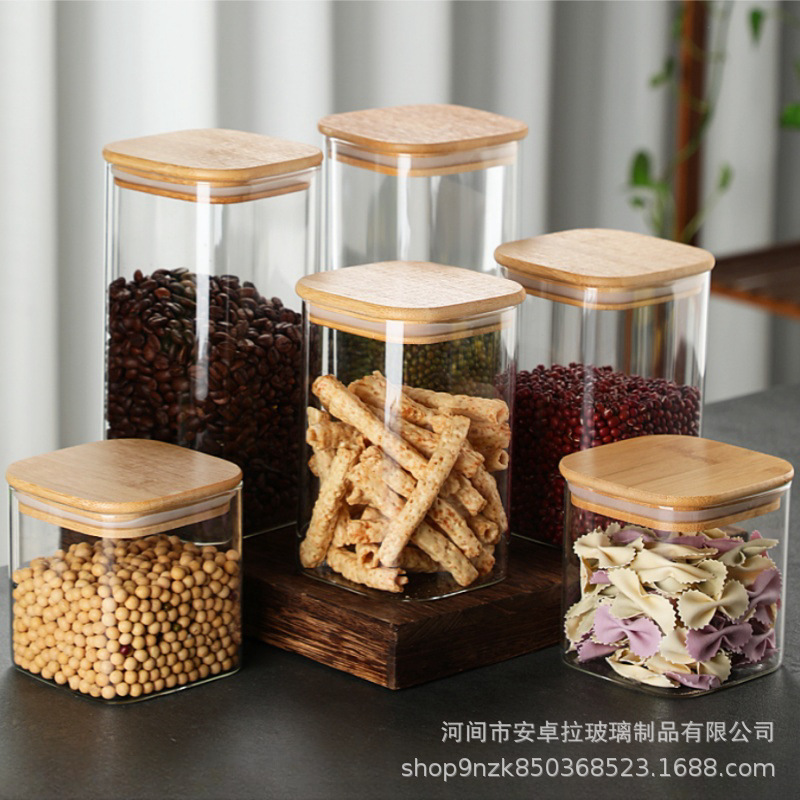 Customized high borosilicate glass sealed jar and pearl cotton set for kitchen condiments, grains, tea, dried fruits and storage jars Application Scenario