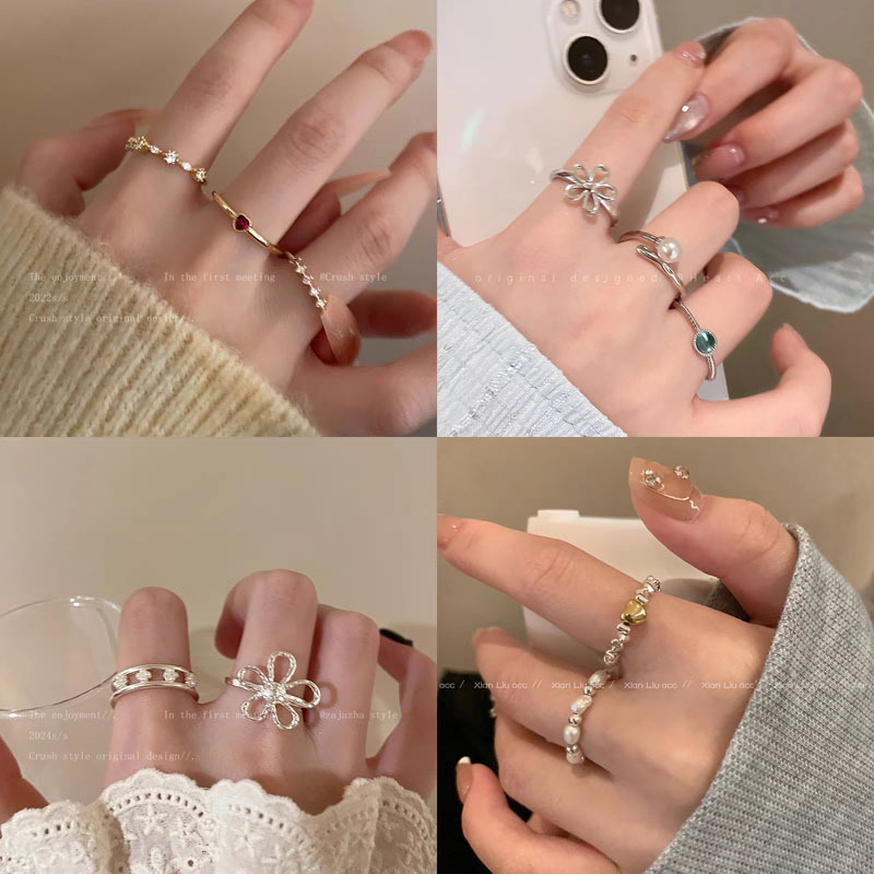 Sweet bow ring for women, layered and versatile, with a unique and fashionable design sense. S925 silver-plated open ring index finger ring Specification drawing