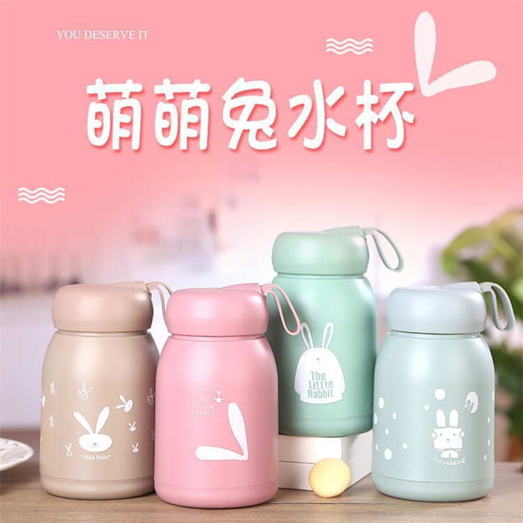 Cute and adorable rabbit glass water cup, portable high-temperature resistant, double-layer advertising cup with a drawstring, gift cup for opening events full figure