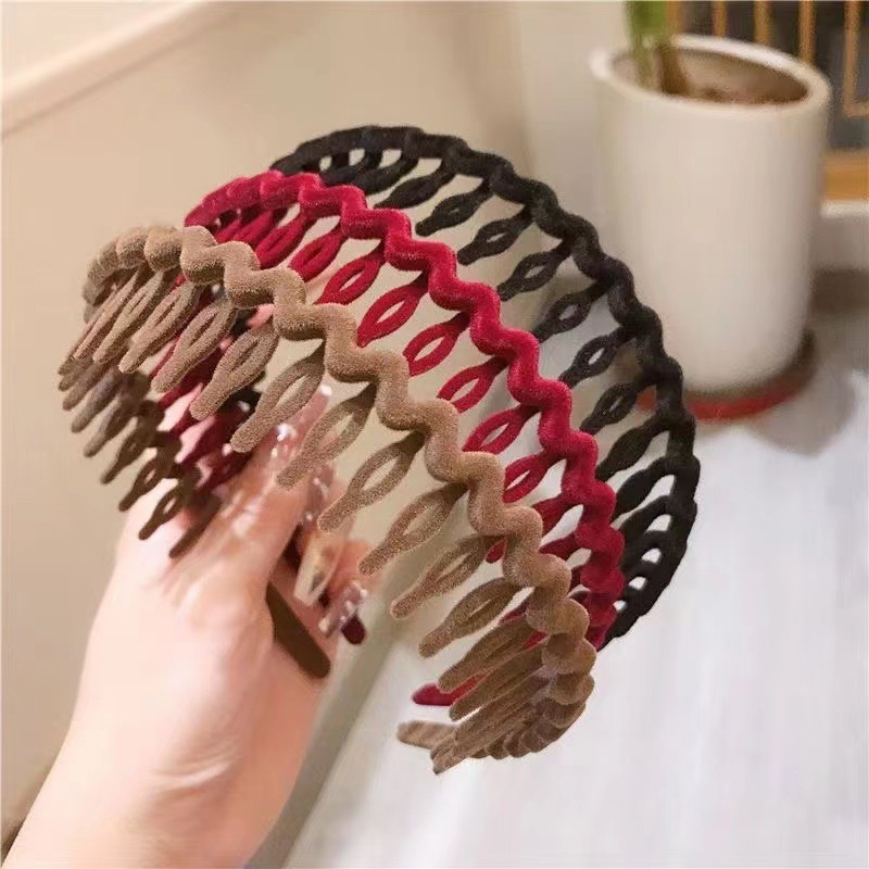 Korean-style flocking hairband, a perfect tool for hair styling, toothed wavy hairpin, no damage to hair when washing your face, bangs hairpin, hair accessory full figure