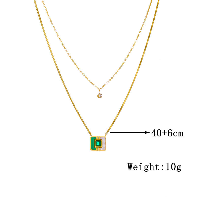 A fashionable and niche design of double-layer stacked titanium steel gold-plated chain square pendant accessory necklace from Europe and America Application Scenario