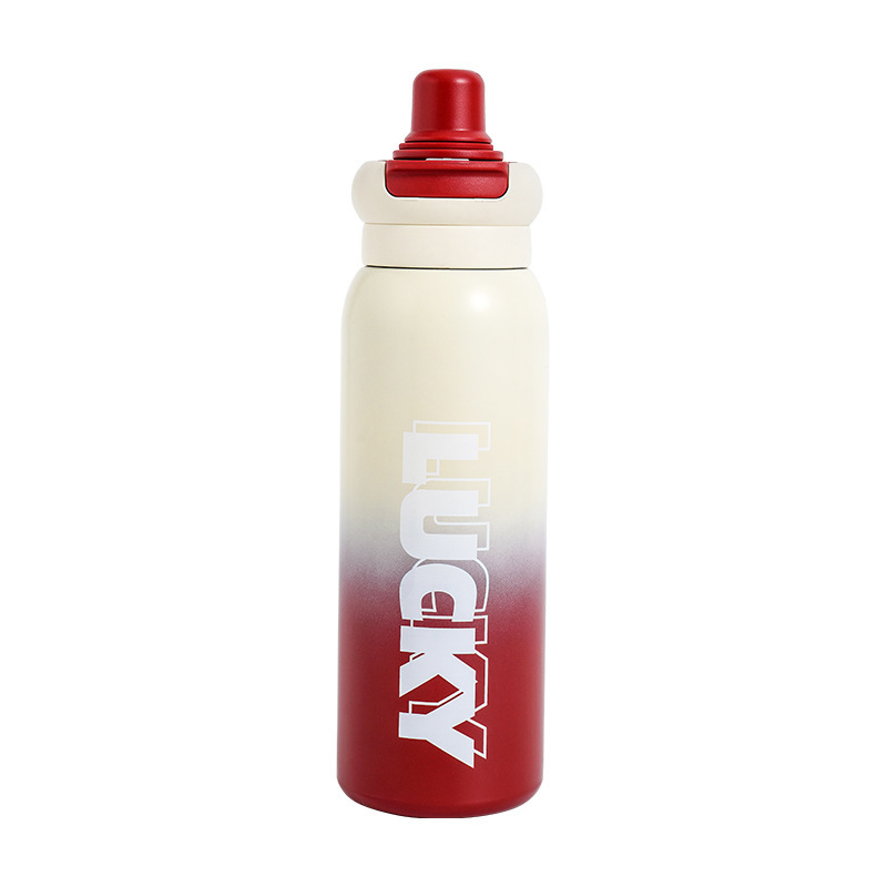 Simple letter outdoor sports insulated cup, 316L stainless steel student double-drinking cup, portable handle, large-capacity water cup Item Picture