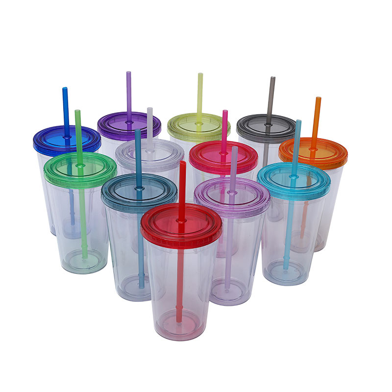 Factory direct supply of double-layer matte touch plastic straw cups with matte heat transfer patterns in stock Application Scenario