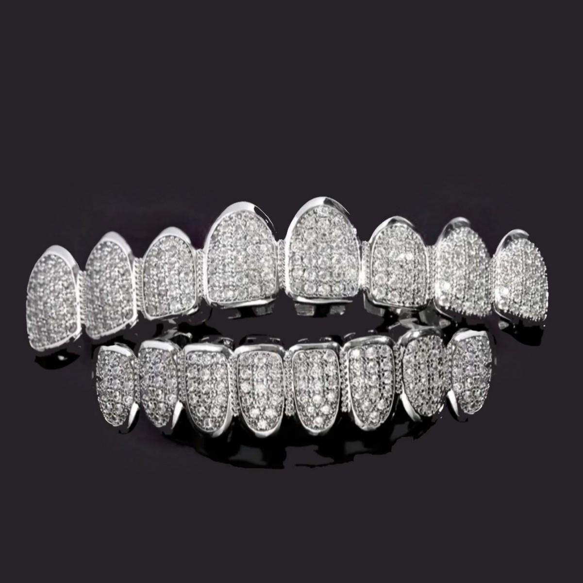 Cross-border new hip-hop eight-tooth real gold braces, copper zircon micro-inlaid real gold Halloween exaggerated hiphopgrillz Specification drawing