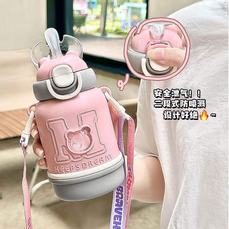 304 stainless steel insulated cup, children's special household straw, cute portable large-capacity cup, student water cup details Picture