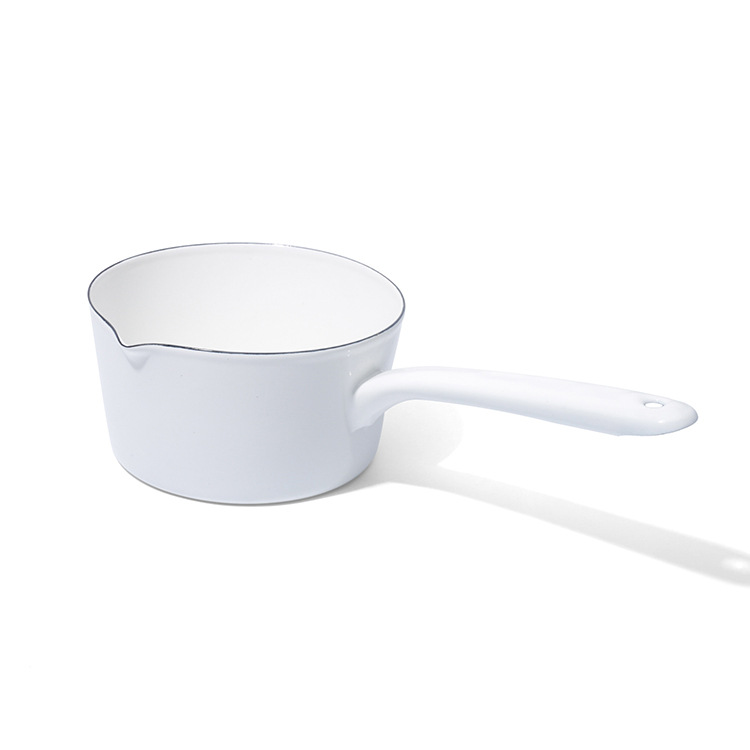 Manufacturer's in-stock enamel slanted milk pot, healthy material enamel slanted milk pot, enamel soup pot, children's complementary food pot full figure