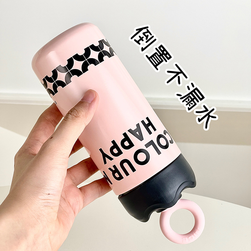Creative girls' small insulated cup, mini simple letter student water cup, portable hand-held stainless steel pocket cup details Picture