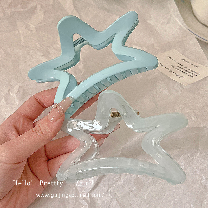 2025 Lake Blue Star Hair clip for Women, a high-end, delicate, sweet and cool style grab plate hair shark clip Application Scenario