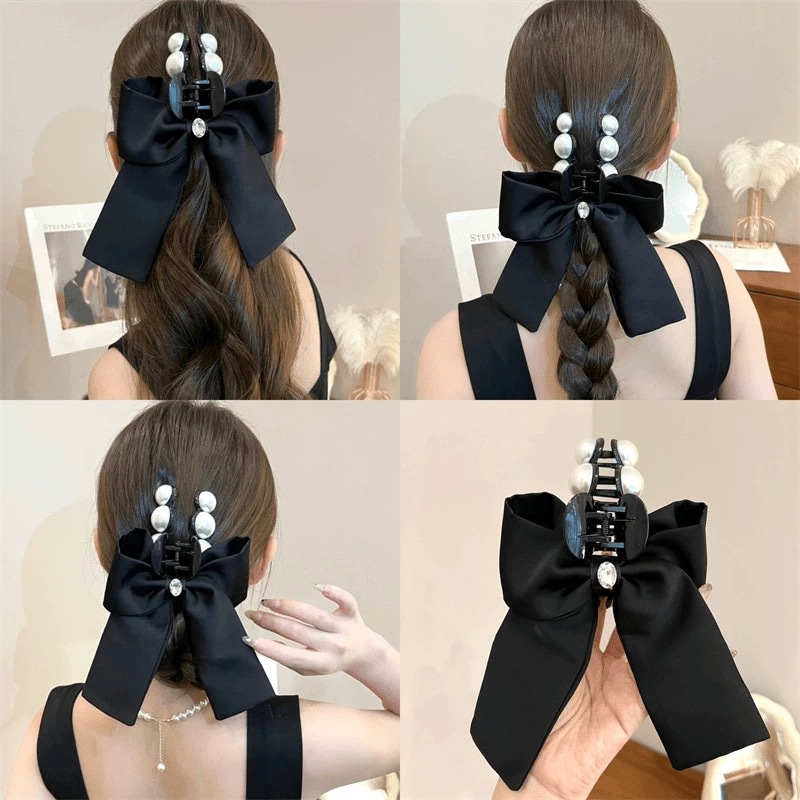 High-end bow clip women's 2024 new style back head updo shark clip for elegant semi-tied hair ponytail clip headwear full figure