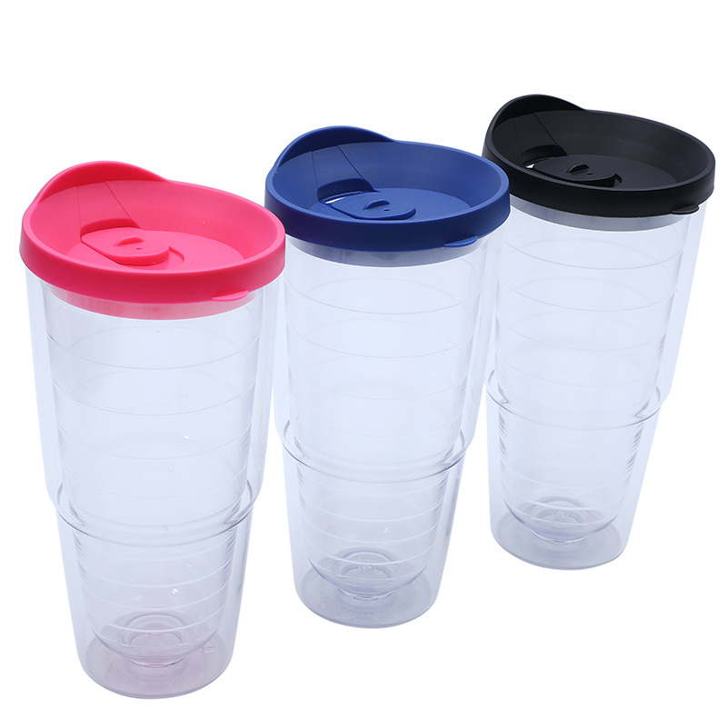 The new modern direct-drinking plastic water cup from cross-border Amazon is a popular, simple and portable 24oz double-layer threaded cup full figure