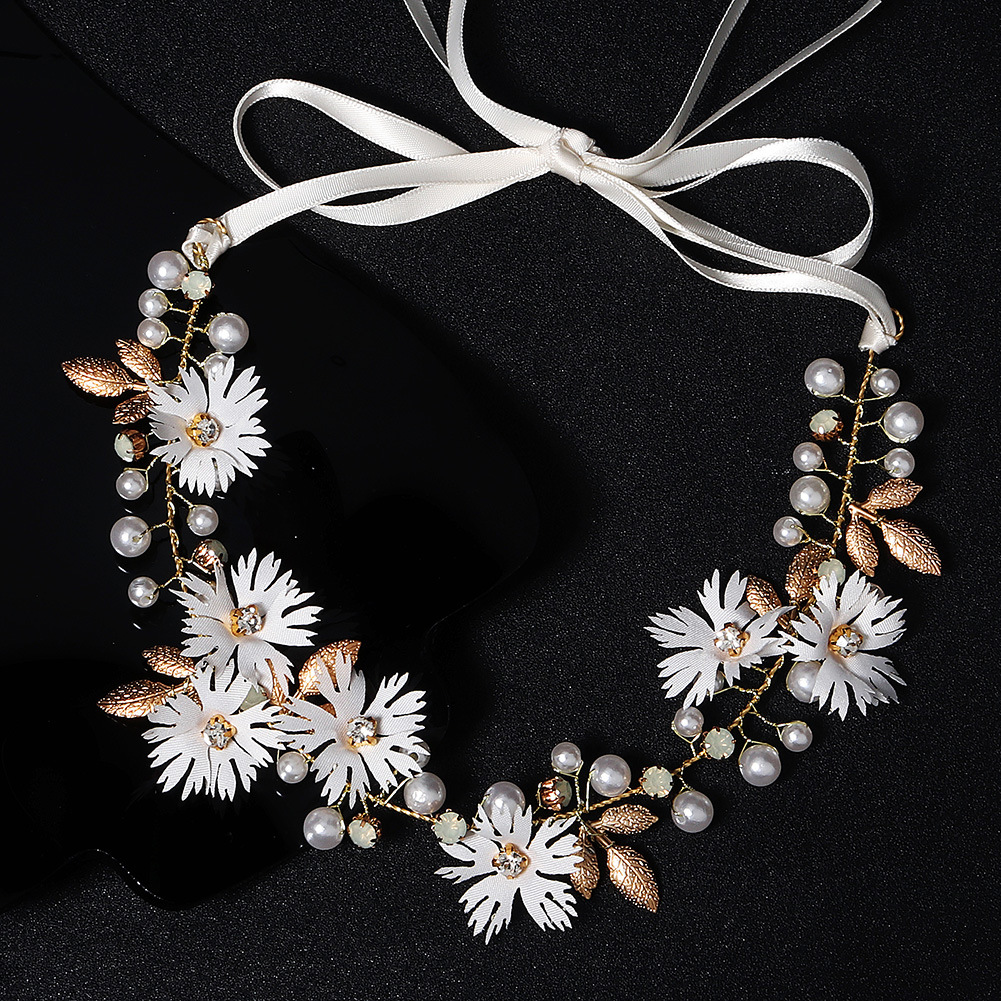 Forest-style accessories, fabric simulation flower headbands, pearl hair accessories, dress headbands, wedding fairy-like bride and bridesmaid headbands Specification drawing