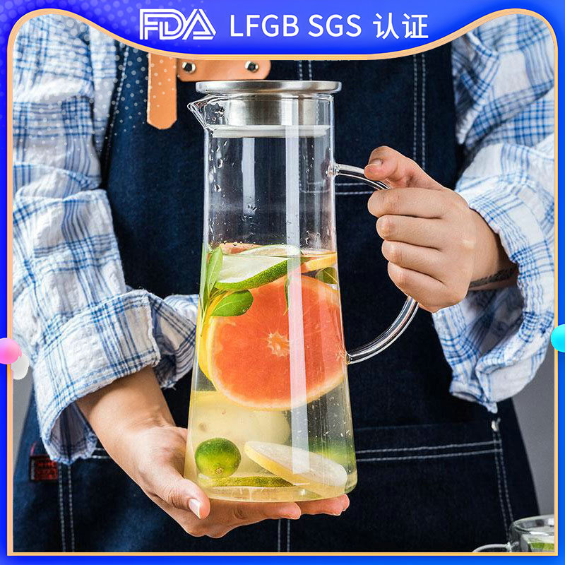 Thickened glass cold water kettle, large-capacity summer juice lemon cup, explosion-proof and high-temperature resistant large cold boiled water kettle full figure