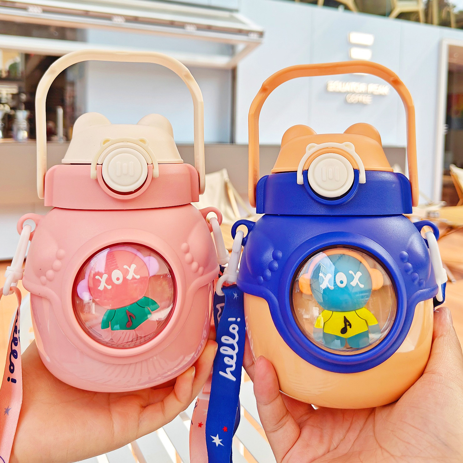 New large-bellied insulated cup, cute cartoon doll, double drinking cup, student portable, high appearance level stainless steel straw cup full figure