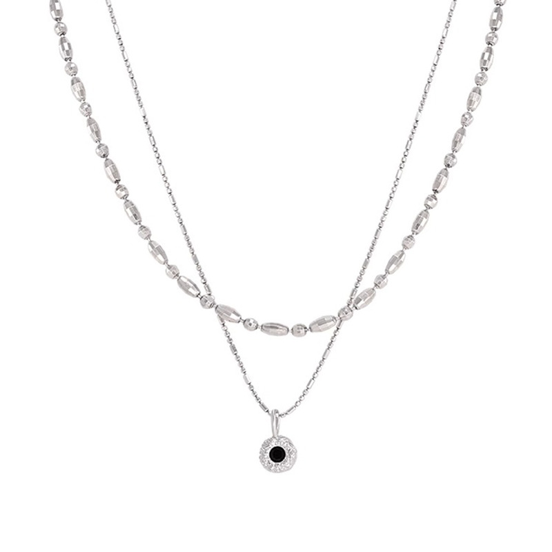 The new 2023 silver and black zircon necklace for women, featuring a retro, simple, light luxury and niche layering collarbone chain in an ins style Item Picture