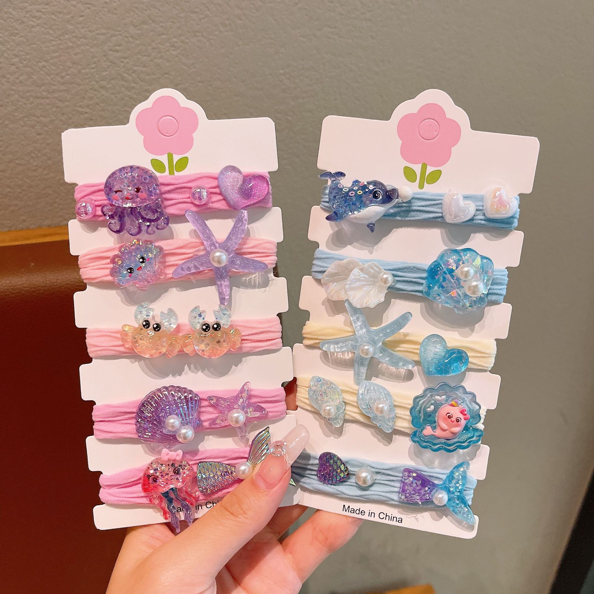 Colorful children's hair bands, shell starfish mermaid princess hair accessories, ocean style for girls, little girl hair ties, hair bands Specification drawing