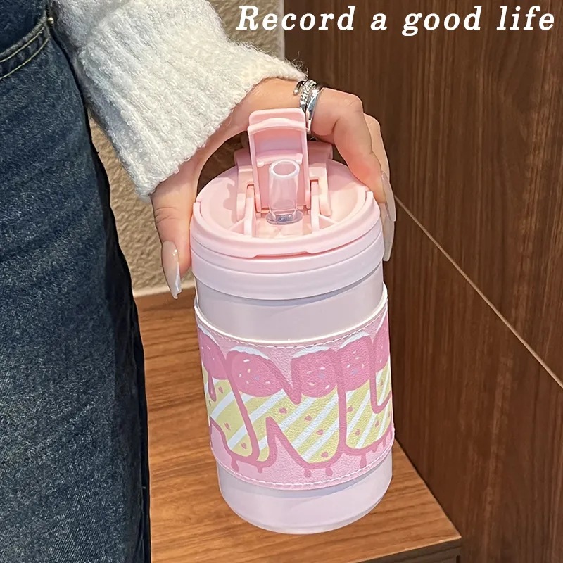 2024 New high-end straw cup, Korean style, high appearance level, portable large-capacity cold and heat preservation insulated cup, women's water cup Specification drawing