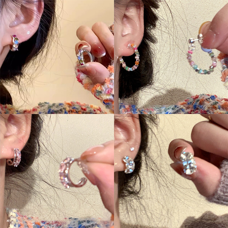 Spicy Girl colorful diamond-encruted ear buckles dopamine simple ins style versatile earrings, women's niche light luxury high-end earrings full figure