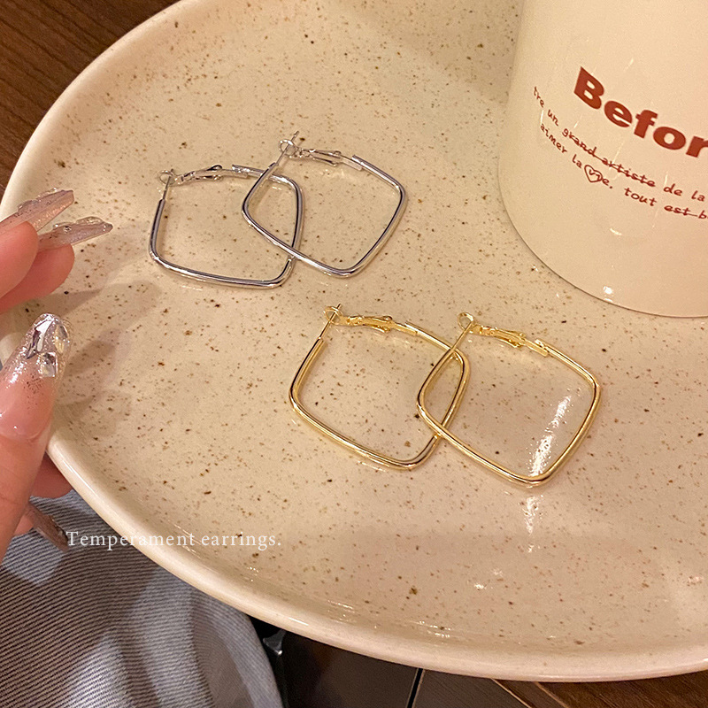 European and American exaggerated geometric plain ring earrings, versatile and elegant simple stud earrings, 925 silver needle best-selling earrings wholesale details Picture