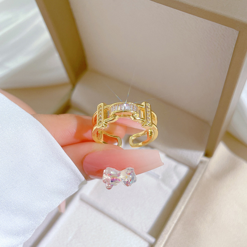 【 True Gold 】 Light luxury niche zircon ring with adjustable opening, simple jewelry, Japanese-style ring couple rings Specification drawing