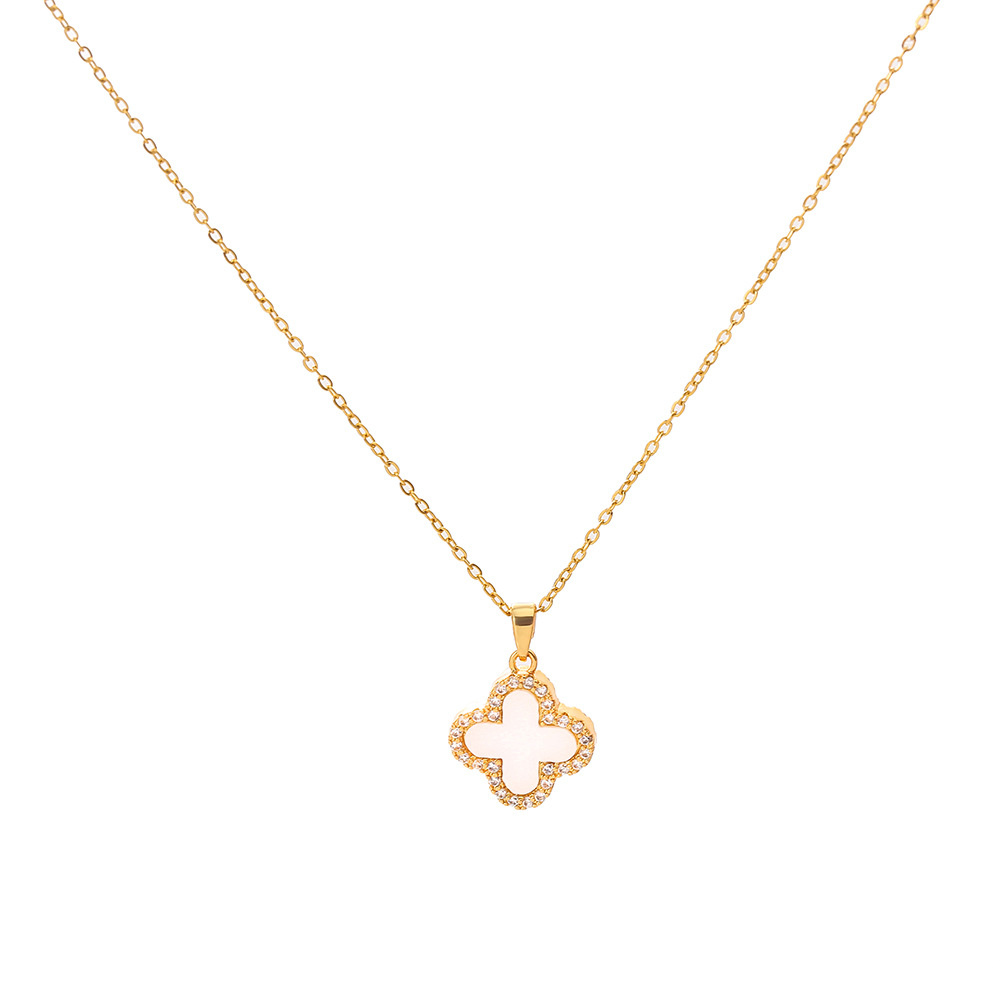 Golden luxury four-leaf clover necklace, women's black and white double-sided design sense, popular collarbone chain, 18k gold-plated neckchain Item Picture