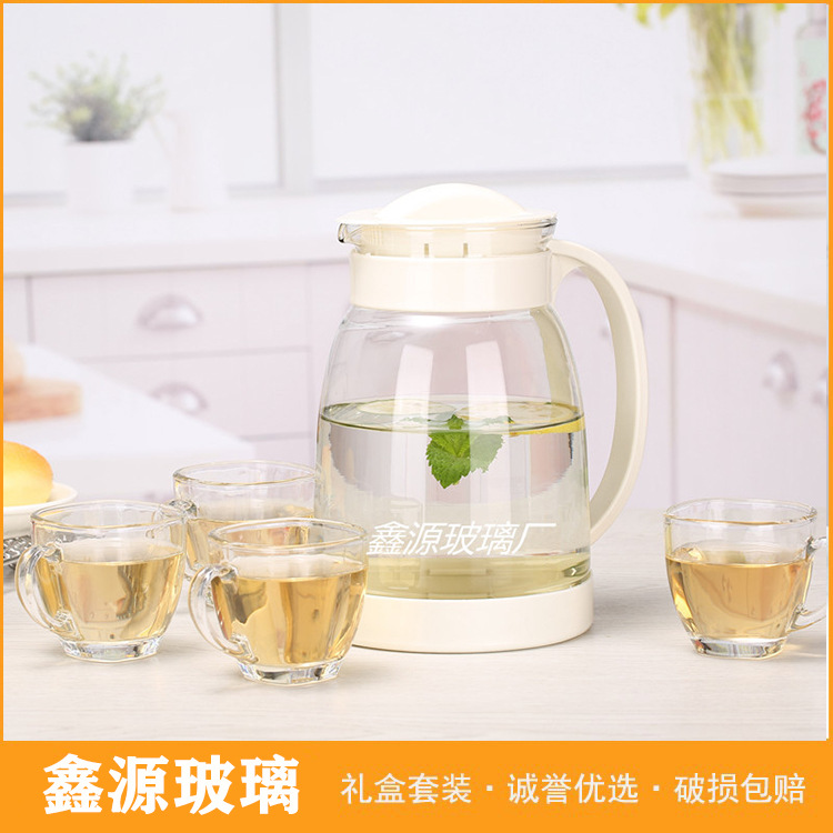 Factory wholesale glass cold water kettle set, thickened cold water kettle, tea teapot, tea set five-piece set, gift box, event gift full figure