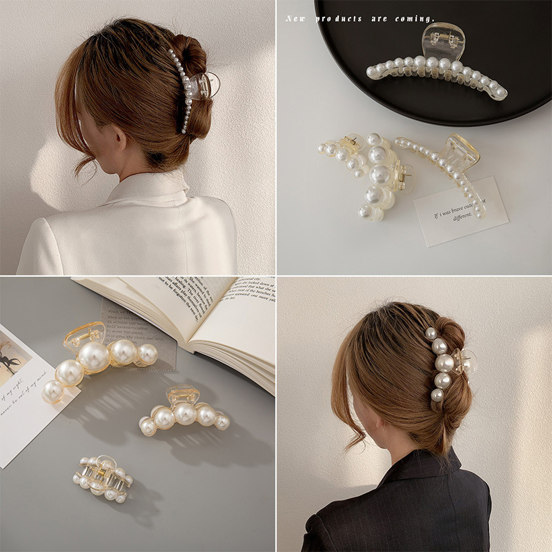 Summer new style pearl hair clips and hairpins from Daedongmun, South Korea. Back head updo hair clip, large shark clip headwear details Picture
