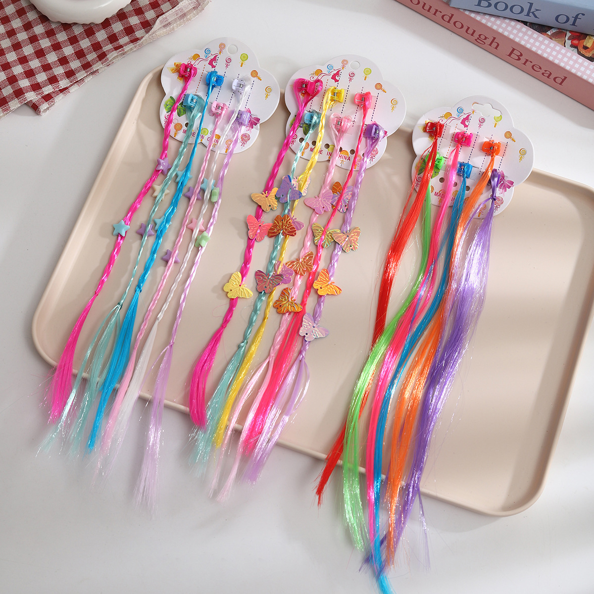 Children's colorful wig clips, cute baby braided hair tools, girls' butterfly grab clips, tassels, flowers, sweet hair accessories details Picture