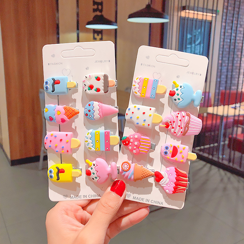 Super cute cream-based ice cream children's hair clips, baby girls' ins duckbill clips, small clips, hair clips, hair accessories for girls full figure