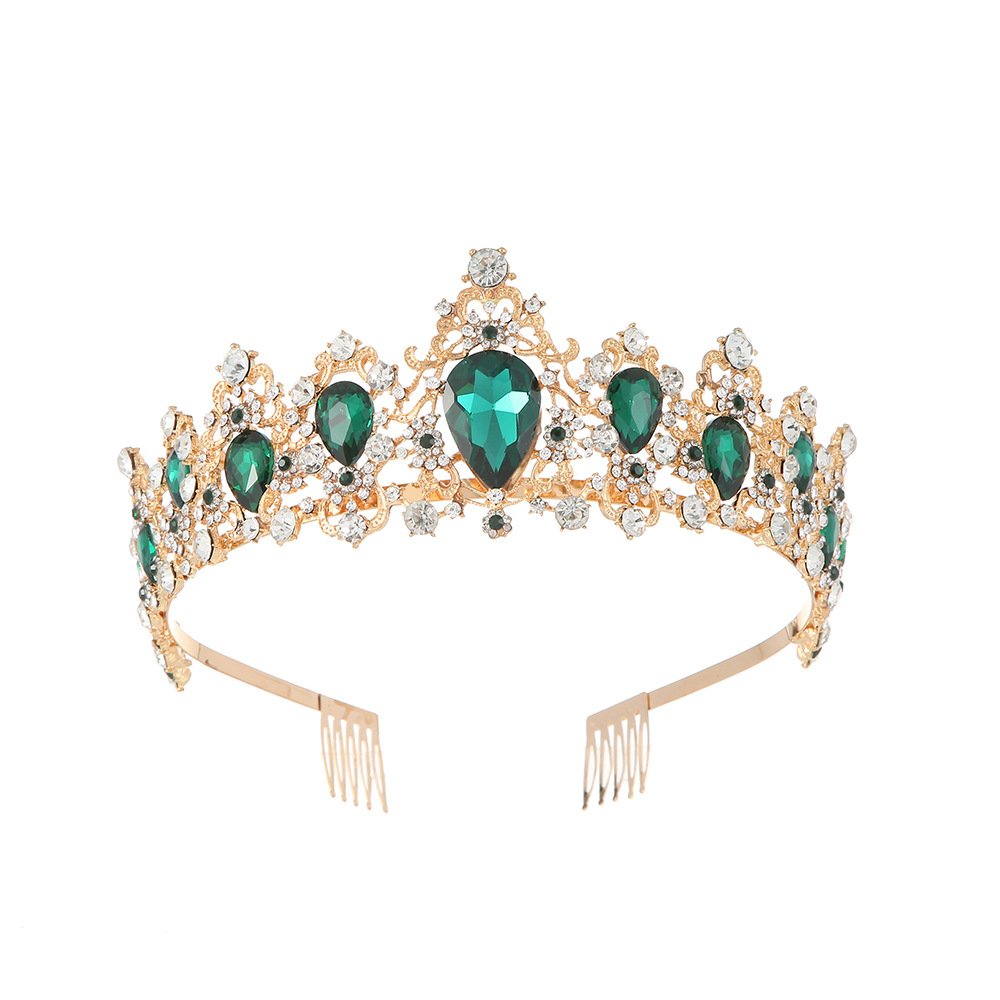 Cross-border European-style bride crown headwear, luxurious and elegant, full diamond hair band, crown wedding dress, crown headband Specification drawing