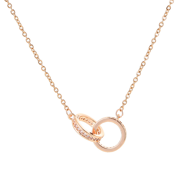A new Korean version of a simple double-ring full diamond titanium steel necklace, a trendy female Instagram influencer with a fashionable and niche design sense collarbone chain Item Picture