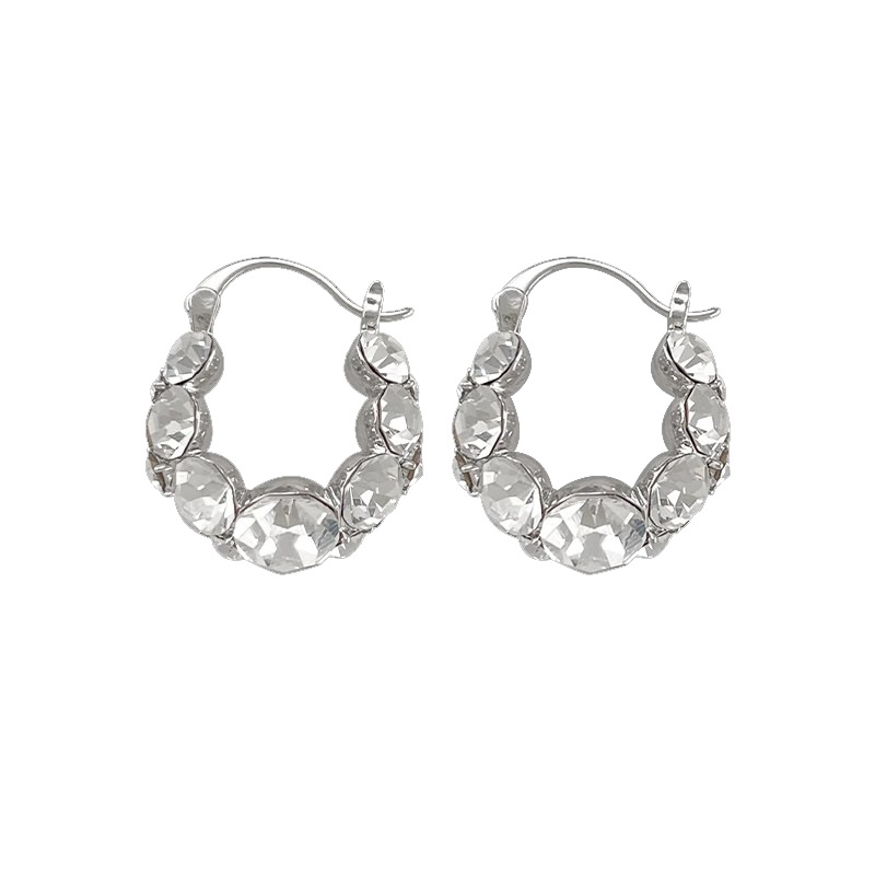 French-style full-diamond ring ear buckles, super dazzling and versatile earrings, women's light luxury and high-end design earrings wholesale Item Picture