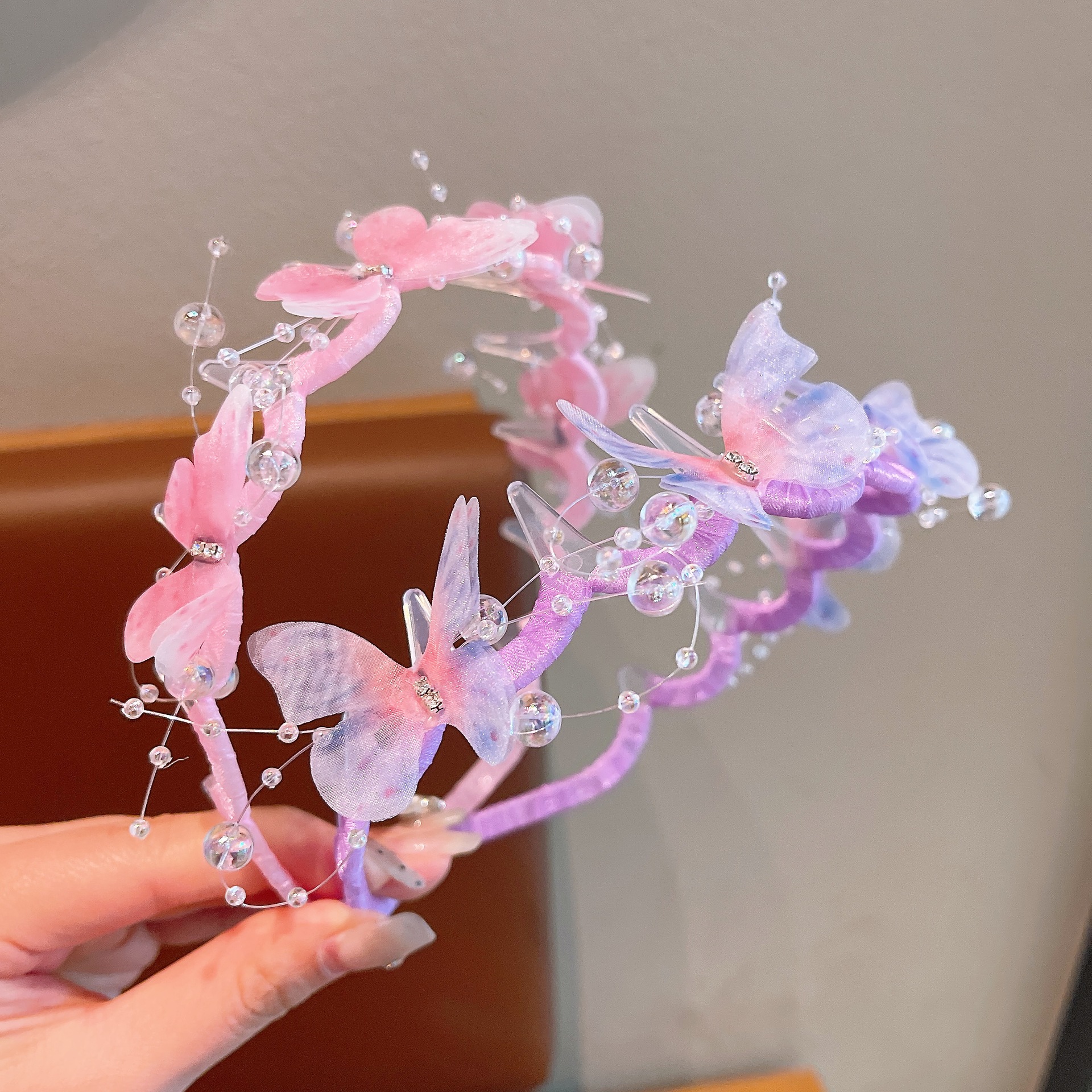 New children's butterfly pearl hair band, little girl super fairy princess headband, girls' broken hair, Hanfu ancient costume hair accessory full figure