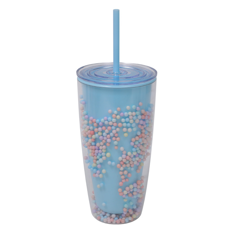 Cross-border Amazon bestseller double-layer plastic cup Macron high appearance level Internet celebrity water cup Fashionable and casual large-mouthed cup Item Picture