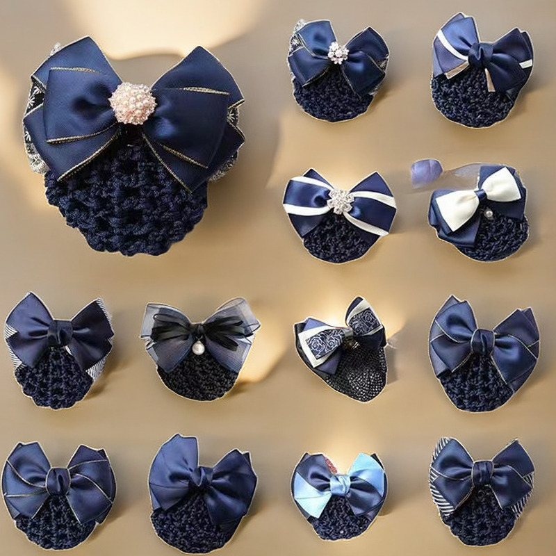 Professional hairpin, net, bow, hairpin, flight attendant, bank, nurse, hairnet, female flight attendant, updo, hotel, fine net details Picture