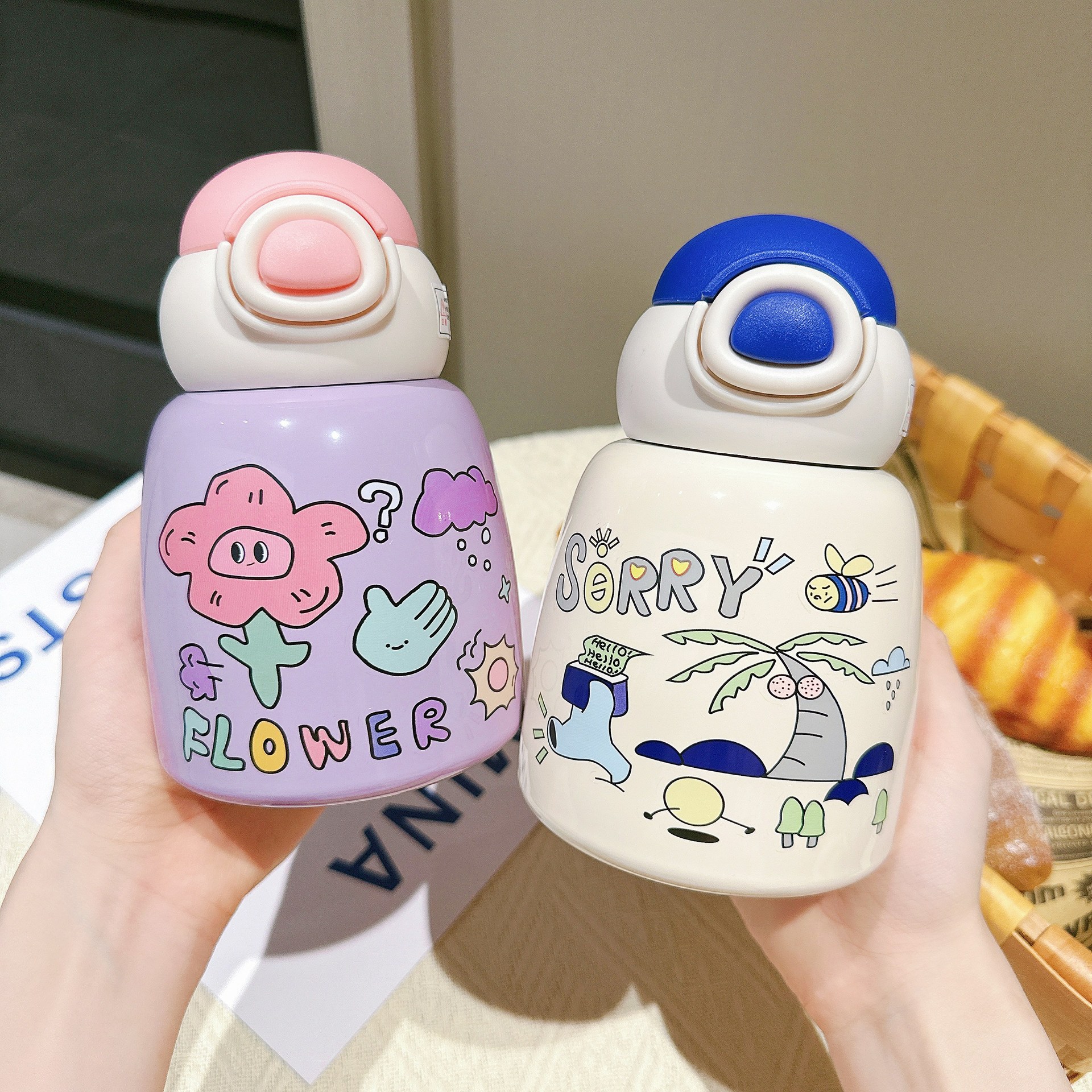 Cute thermos cups, cartoon graffiti, student bellies, straw cups - join hands to enhance your appearance level. Fashionable portable cups Specification drawing