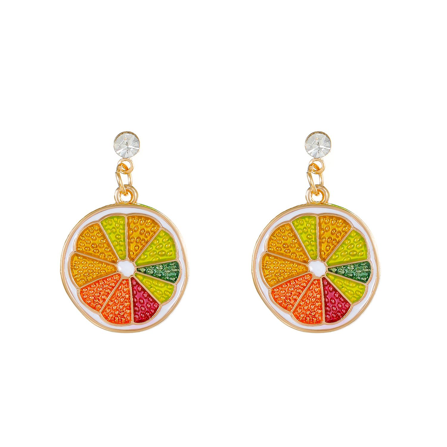 Forest-style fresh seven-color lemon earrings, women's creative simulation pomelo fruit stud earrings and pendants, ins style European and American earrings Item Picture