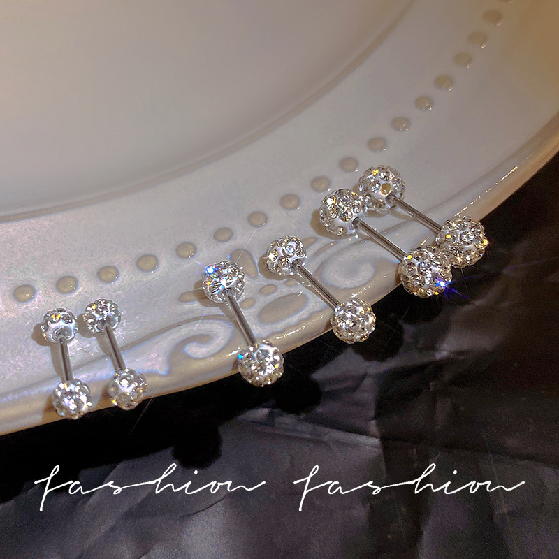 Threaded ear studs for women, ear piercings, ear bone studs, niche high-end feel, zircon cochlear studs, simple and elegant earrings and earrings full figure