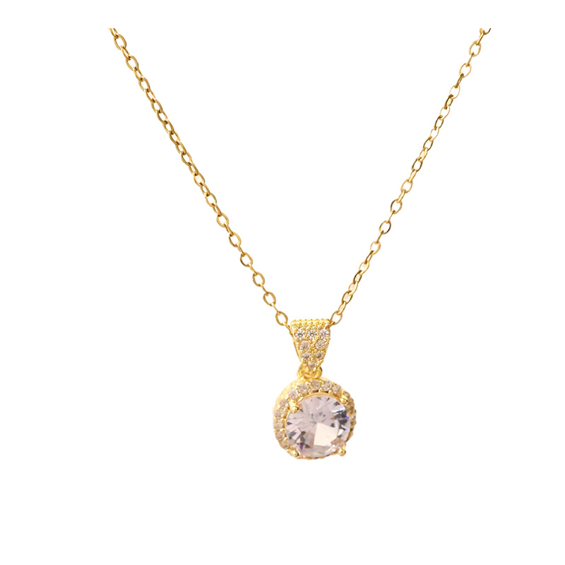 A fashionable and light luxury zirconia round pendant titanium steel necklace with a feminine and high-end feel, a popular collarbone chain that is selling well across the border Item Picture