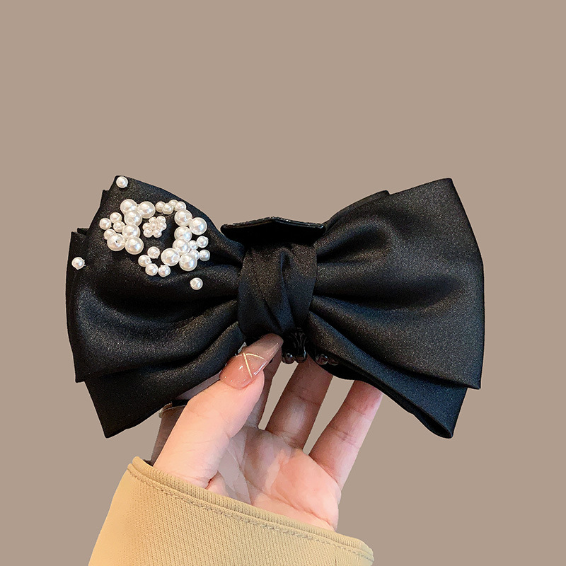 French design sense, exquisite pearl bow clip, high-end satin back ponytail clip, elegant large hair clip details Picture