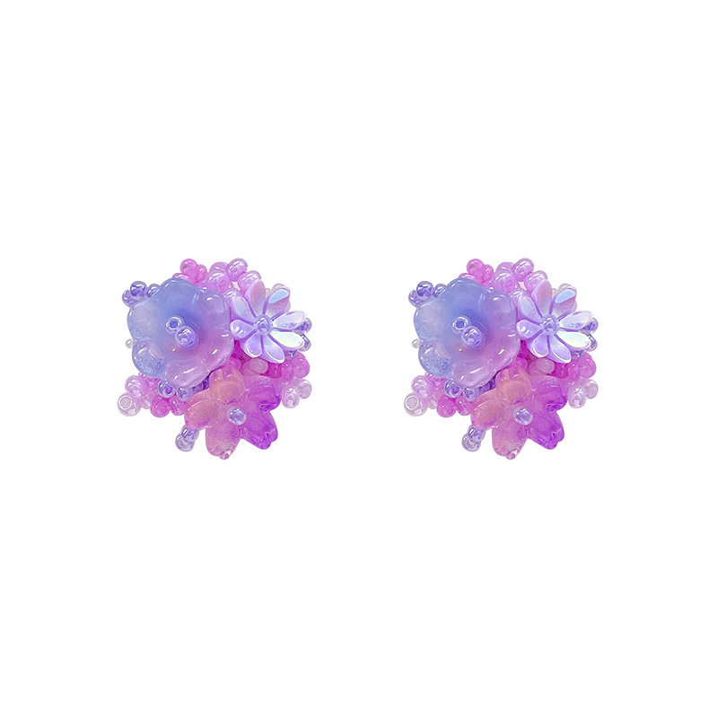 Dopamine colorful flower stud earrings for women, seaside vacation style, floral earrings for young girls, fashionable, fresh and elegant earrings Item Picture