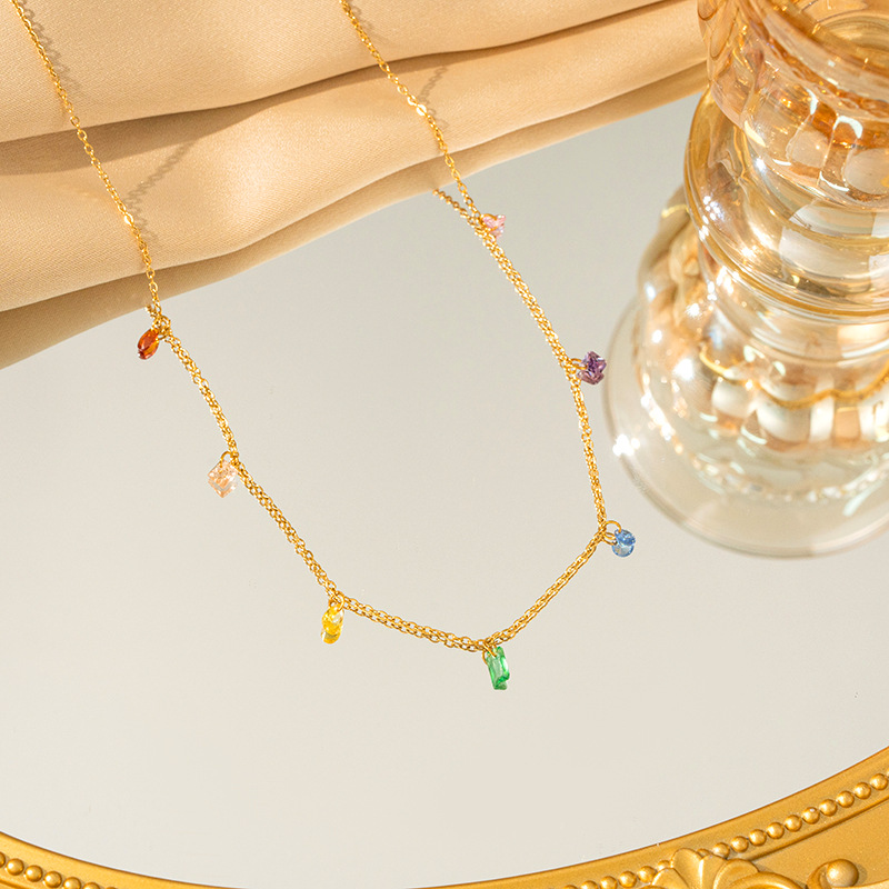 "Colorful Midsummer Night Dream: Minimalist Titanium Steel Necklace, Women's Fashion, Versatile collarbone chain, bracelet, ankle chain, three-piece set wholesale. Specification drawing