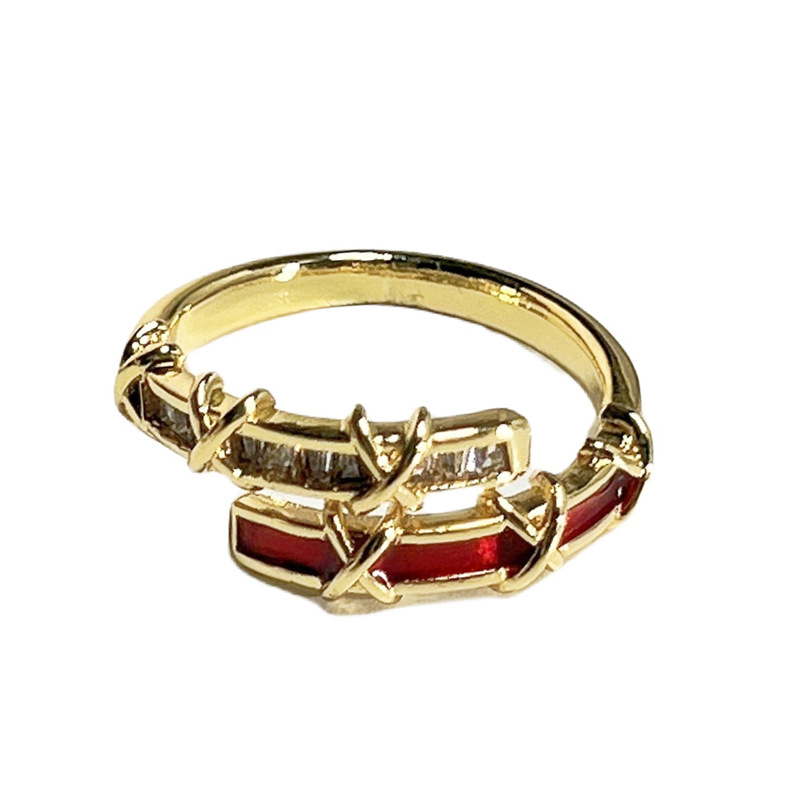 Sweet and cool Angolan red drip glaze fashionable open ring for women, exquisite and unique design, cold style ring for the zodiac year Item Picture