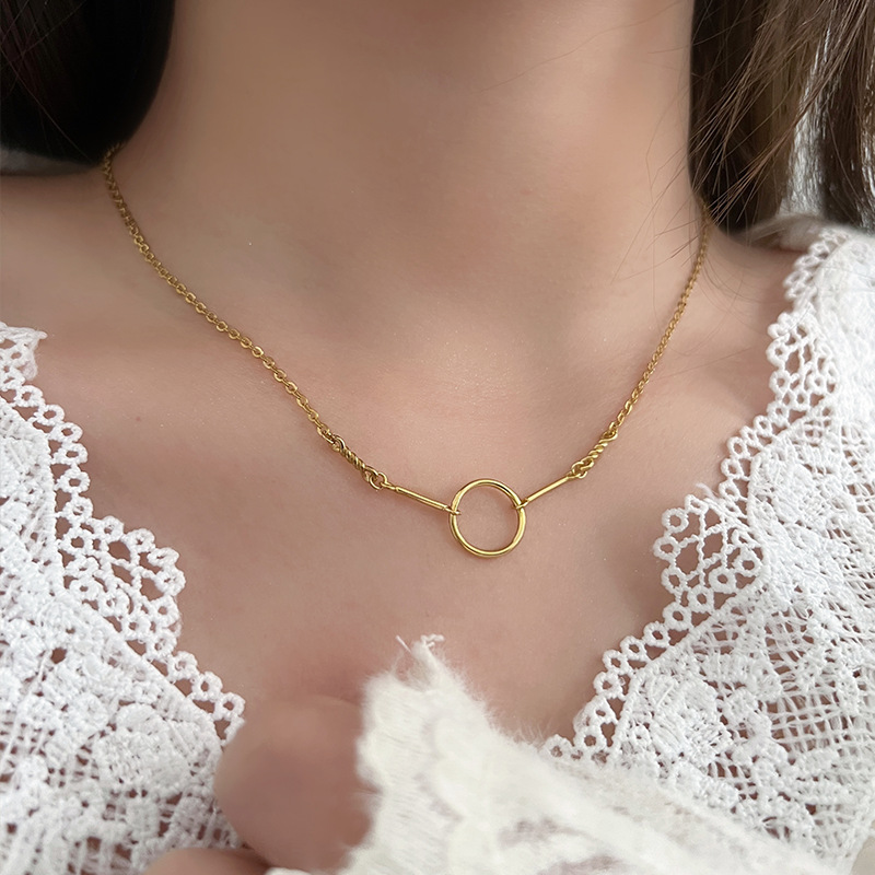 Genuine gold necklace, light luxury and niche design, new 2024 high-end collarbone chain, simple and cold style jewelry wholesale Specification drawing