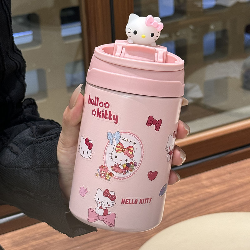 2024 New cute double-drinking insulated cup, high appearance level for girls, stainless steel straw cup, portable water cup for students Application Scenario
