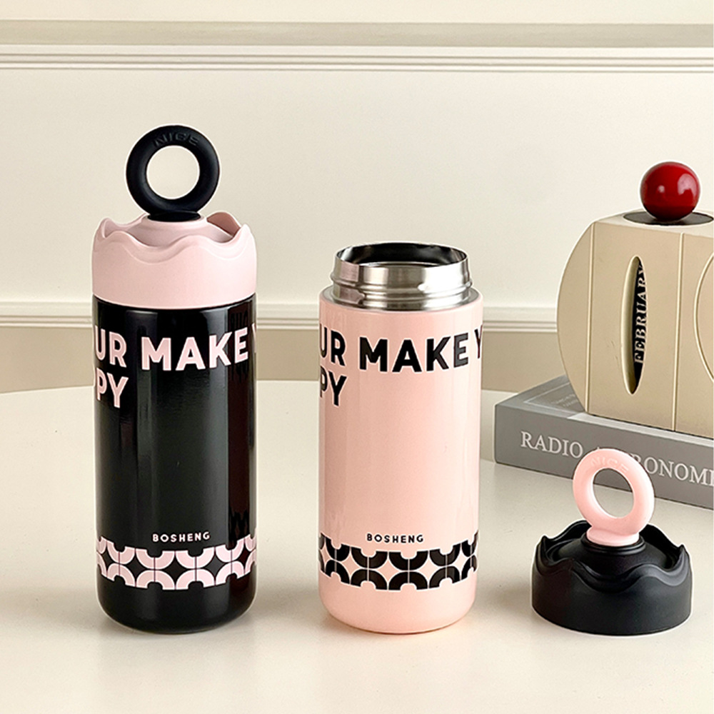 Creative girls' small insulated cup, mini simple letter student water cup, portable hand-held stainless steel pocket cup full figure