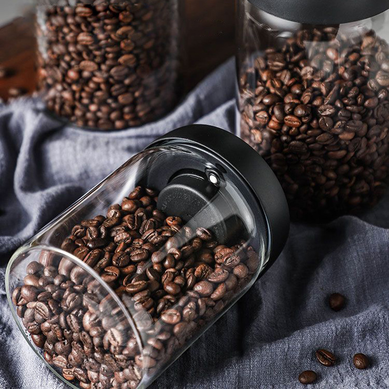 Manual vacuum moisture-proof storage jar for coffee, kitchen high borosilicate glass tea canister, coffee bean storage sealed jar Specification drawing